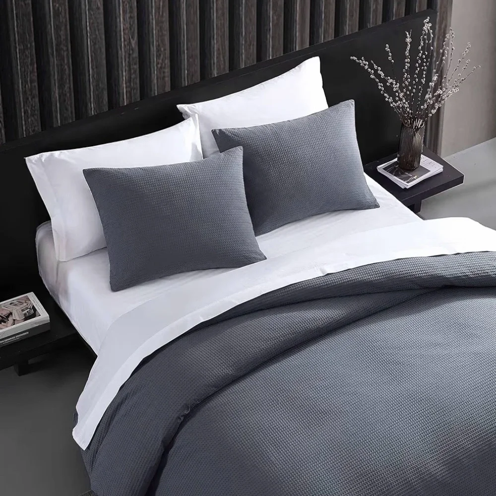 Vera Wang Waffle Pique Cotton Duvet Cover Set Midnight Blue - Queen